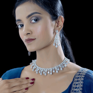 Ethereal Cubic Zircon Necklace Set: Handcrafted Elegance in Gold