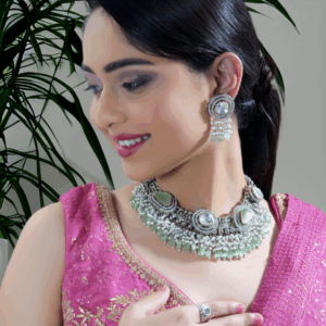 Green Pearl Uncut Polki Kundan Jewelry Set - Elegant & Enchanting Accessories for Timeless Style