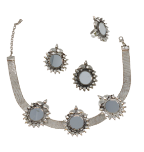 Graceful Oxidized Silver Mirror Pendent Jewelry Set