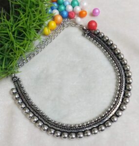 Round Balls Oxidised German Silver Necklace Set