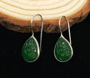 Silver Metal Hook Earrings with Gemstones